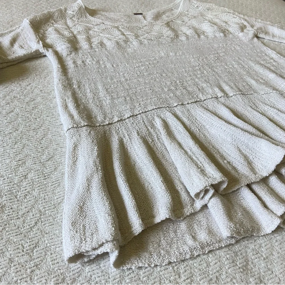 Free People Kristobel Embroidered Yoke Panel Ruffle Top Eggshell
